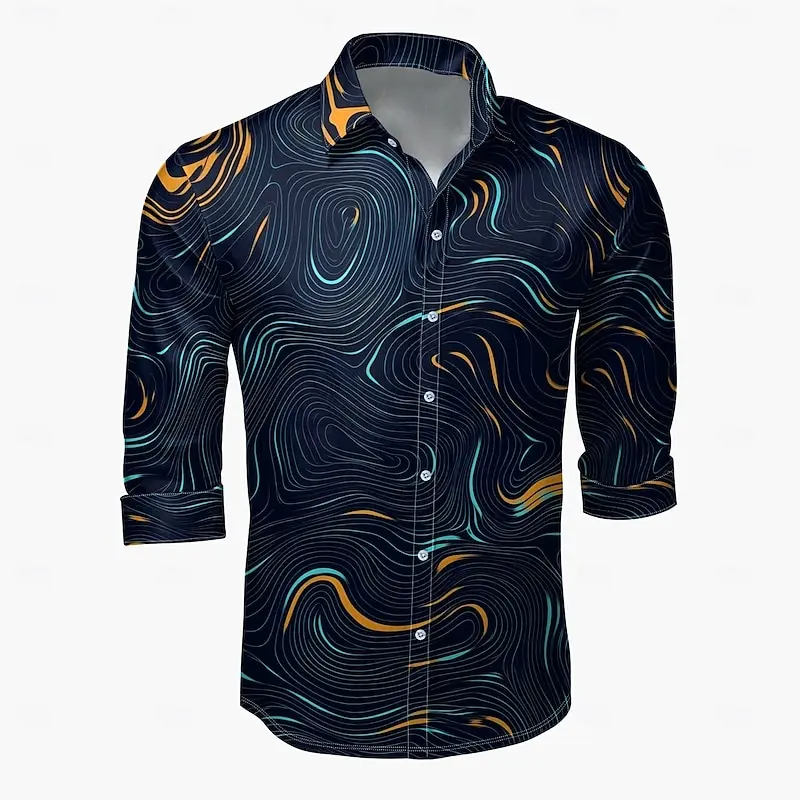 

Popular casual long sleeved men's high-end shirt top with printed street party and social fashion 2024 men's shirt stripes