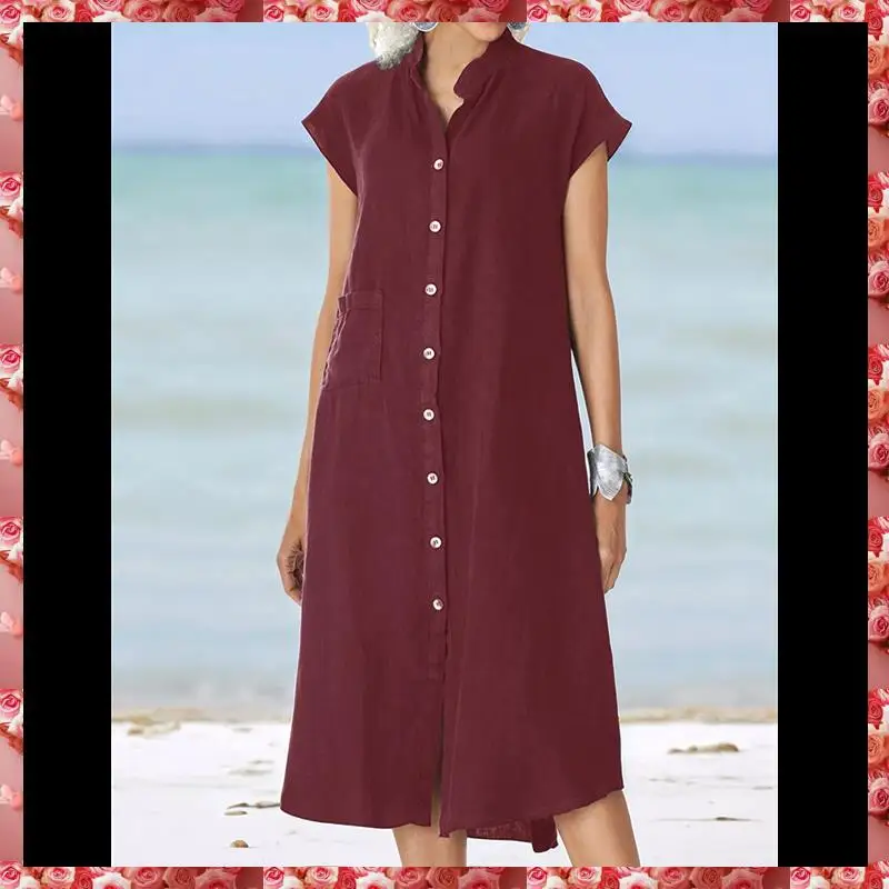 Relaxed Linen Midi Shirt Dress