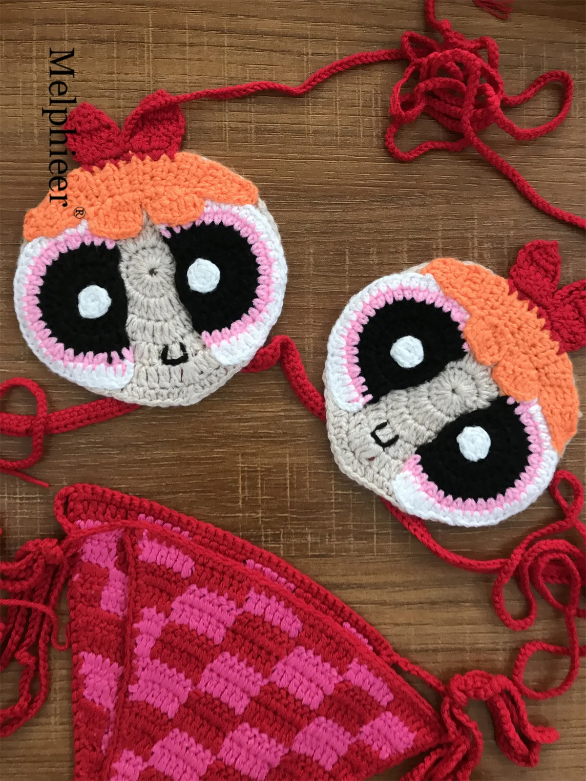 Melphieer haute qualité à la main Crochet Micro Powerpuff mignon Bikini ensemble Sexy String brésil maillots de bain superbe vacances maillots de bain