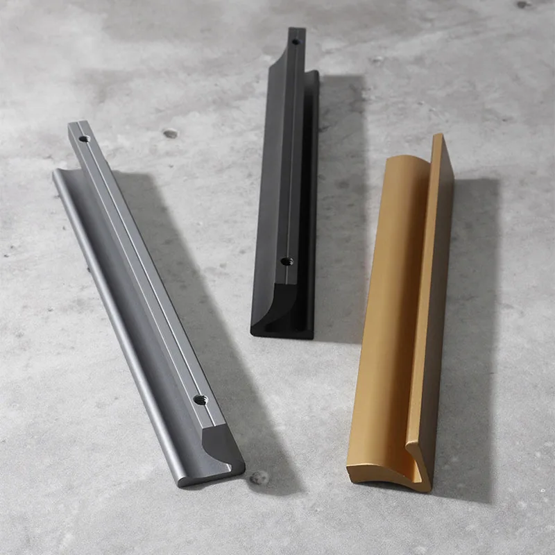 Aluminum Wardrobe Handle Long Furniture Pull Bar Cabinet Drawer Bar Handle Gray Gold Black Drawer Pulls