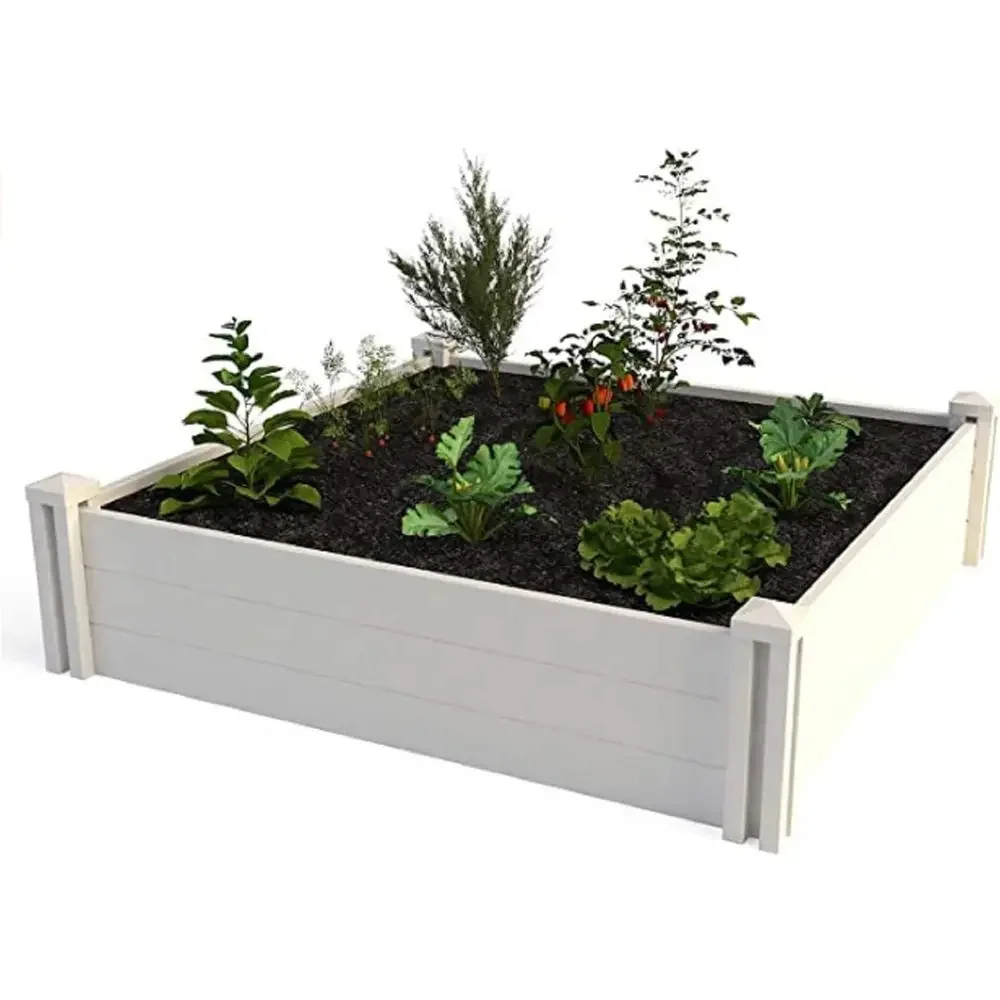 2-Piece White Vinyl Elevated Garden Beds Set, 4ft x 4ft
