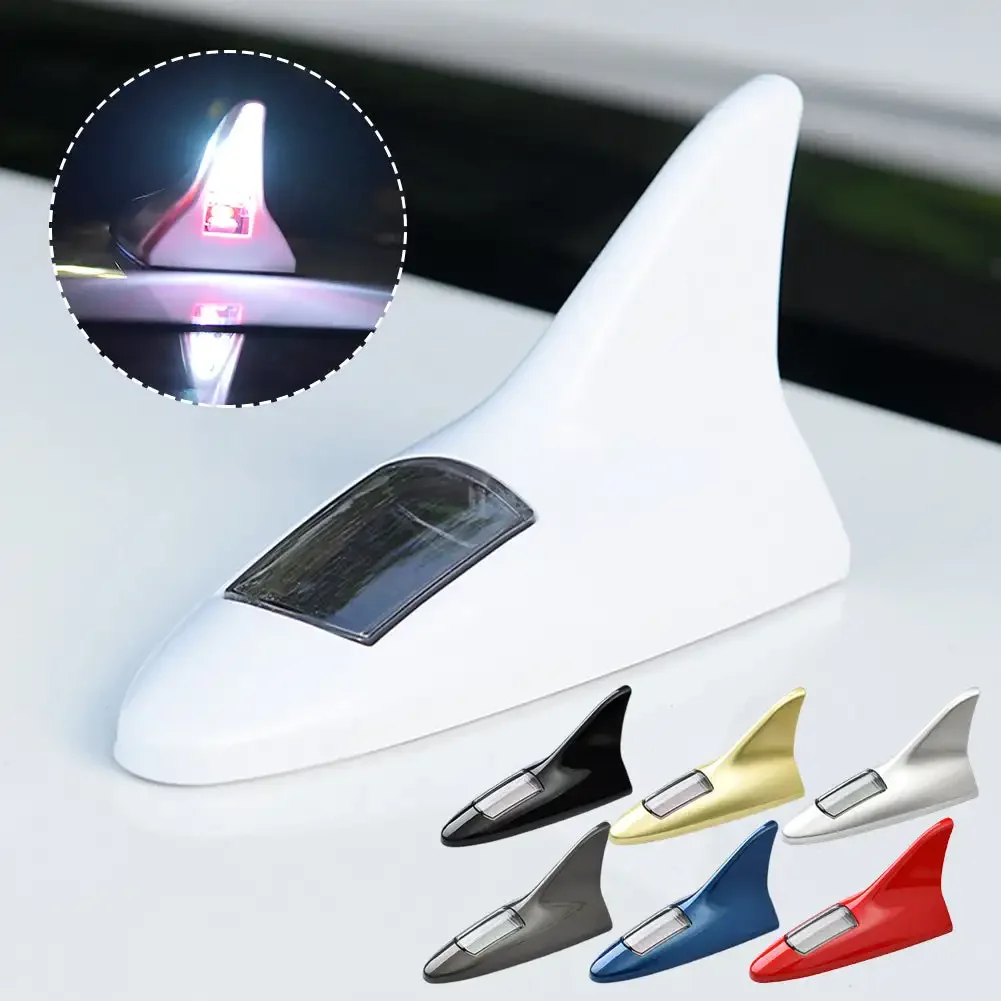 Car Solar Energy Shark Fin Antenna LED Warning Tail Lights 8 LED Auto Roof Decorative Anti-Tailing Flash Strobe Light Kid Toy