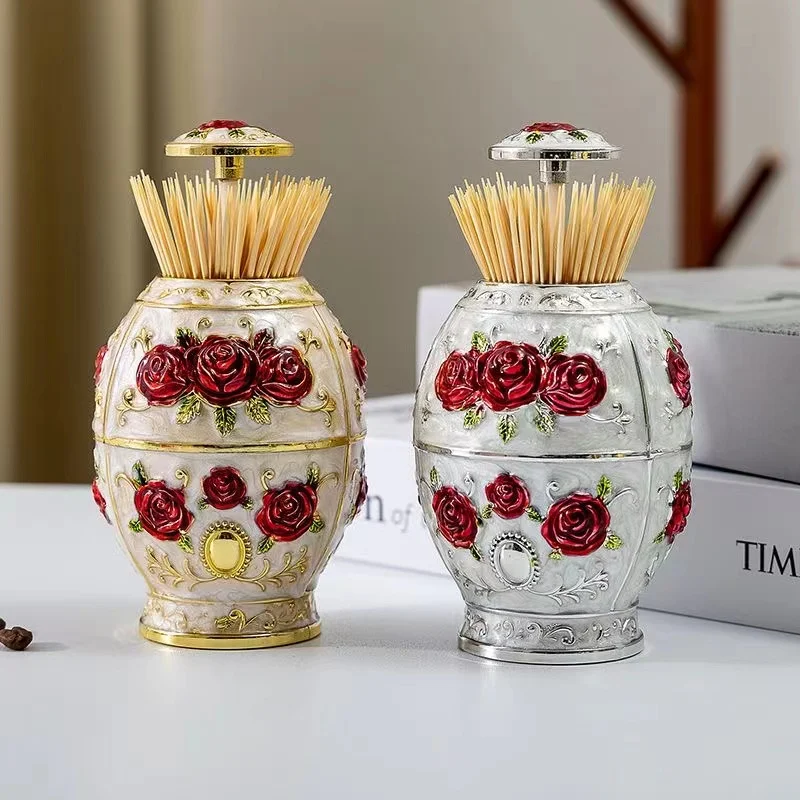 Vintage Automatic Pop-up Toothpick Holder European Style Toothpick Dispenser Box Hotel KTV Decoration Toothpick Storage Box