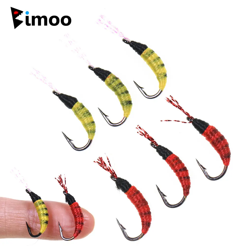 Bimoo 6 pièces/lot # 6 mouches de pêche Rainbow Brown Brook Trout Greyling Caddis Nymph Lures Buzzers Red Miracle Midge Trout Grayling