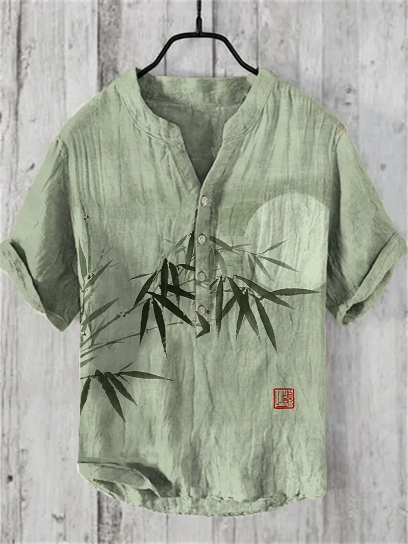 

100% linen men's short-sleeved shirt daily outing wear summer Hawaiian shirt comfortable breathable men's clothing