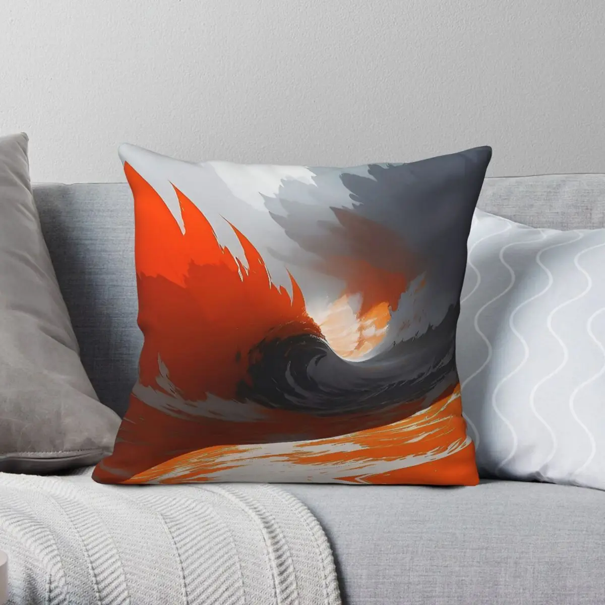 Orange Gray Scenic Mountain Waterfalls Square Pillowcase Polyester Linen Velvet Pattern Zip Decor Home Cushion Cover