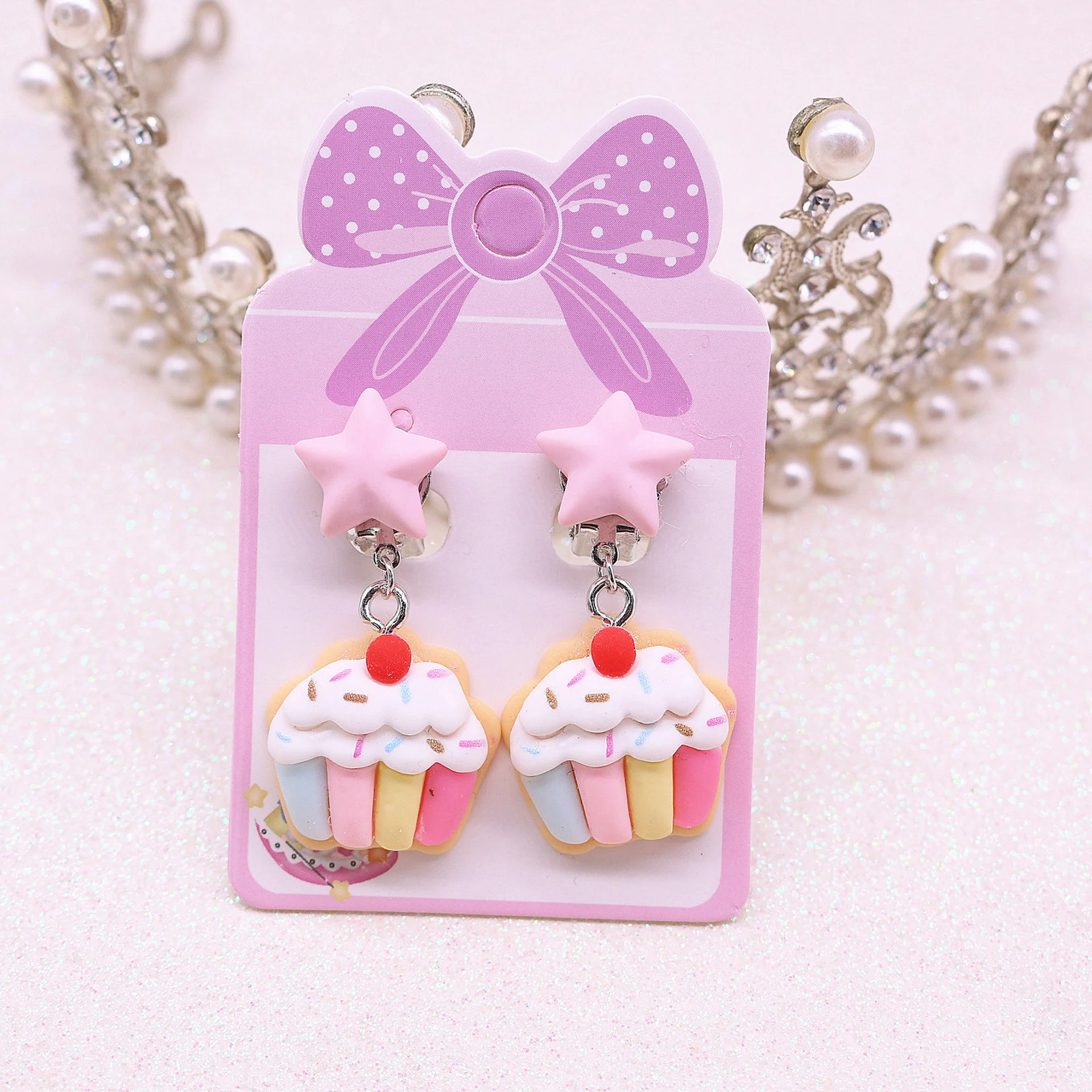 Pink Cute Donut Ice Cream Cup Cake No Pierced Clip on Delicious Earrings For Kids Teens Girls Cute Lovely Earring Jewelry