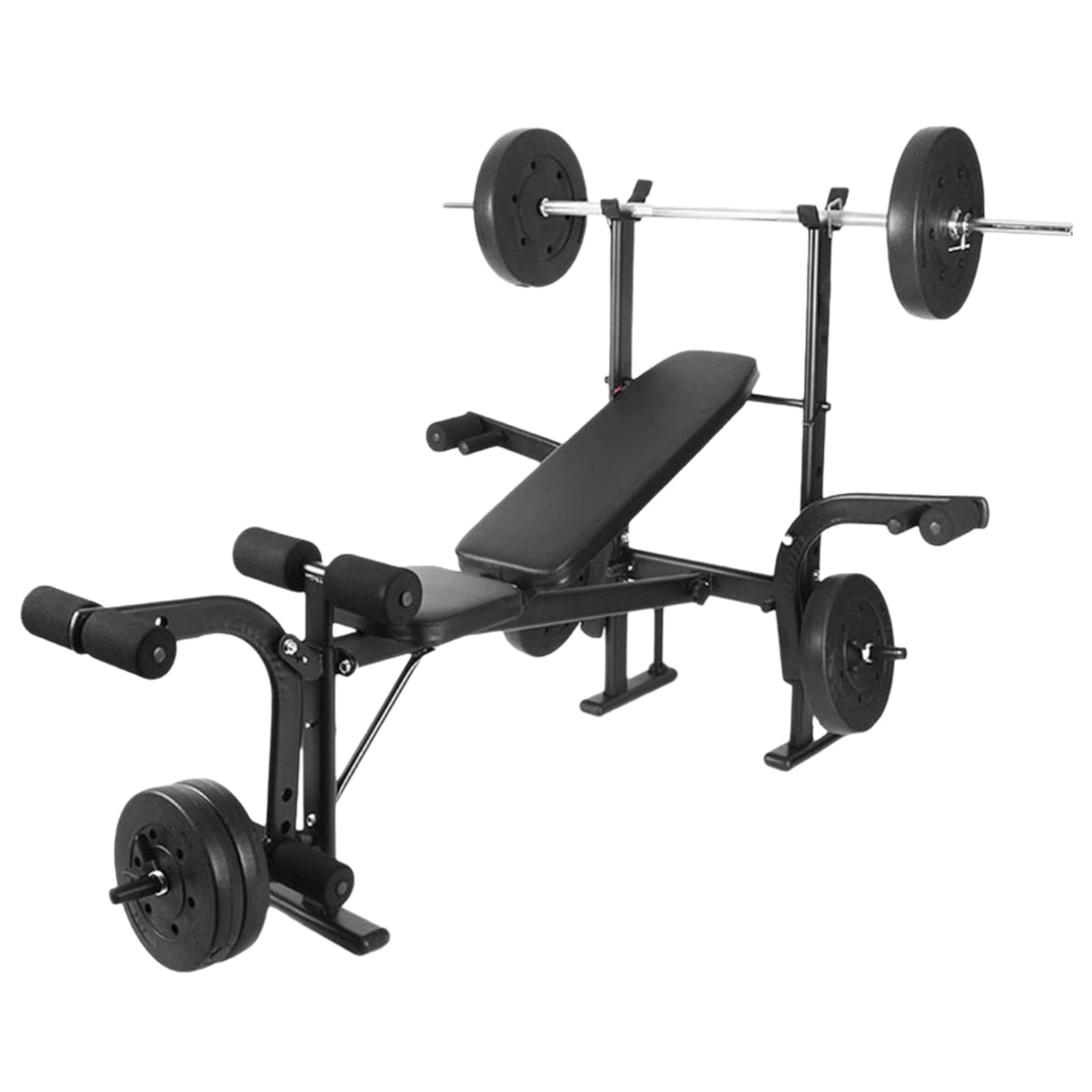 

Standard Weight Bench, Bench Press Set with Preacher Curl Pad and Leg Developer, Weight Lifting Equipment for Home Gym