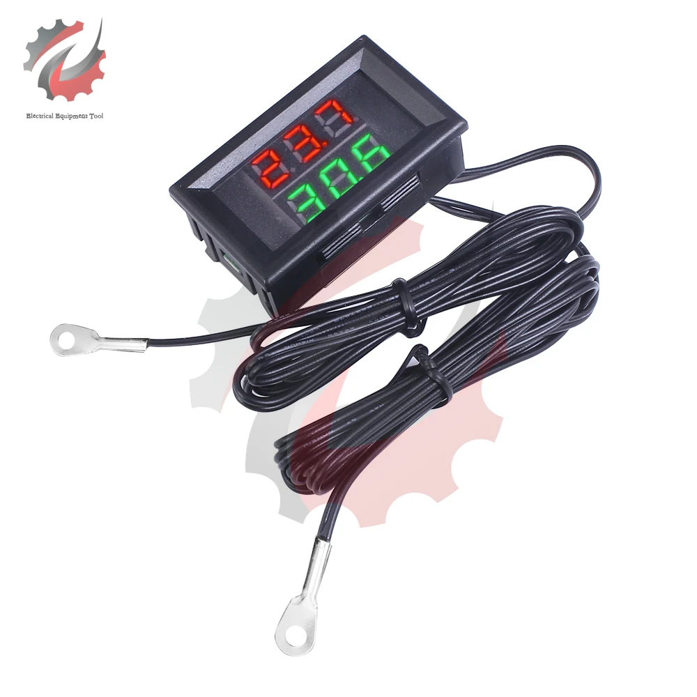 0.28Inch DC 4-28V Digital Thermometer LED Dual Display High Precision Temperature Sensor With NTC Waterproof Metal Dual Probe