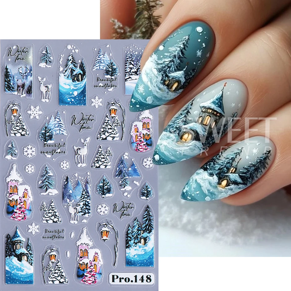 2/4 pezzi in rilievo Natale Babbo Natale adesivi per unghie carino pupazzo di neve maglione alce orso agrifoglio decalcomanie per unghie vacanza manicure decorazione