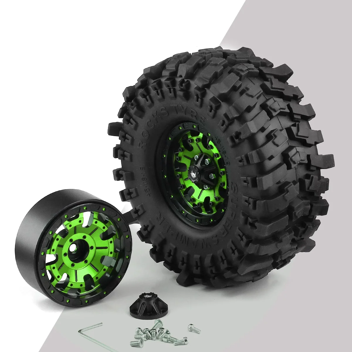 RS 4Pcs 1.9 Beadlock Wheel Rim Rubber Tire Set  for 1/10 RC Crawler TRX4 Axial SCX10&SCX10 II RBx10