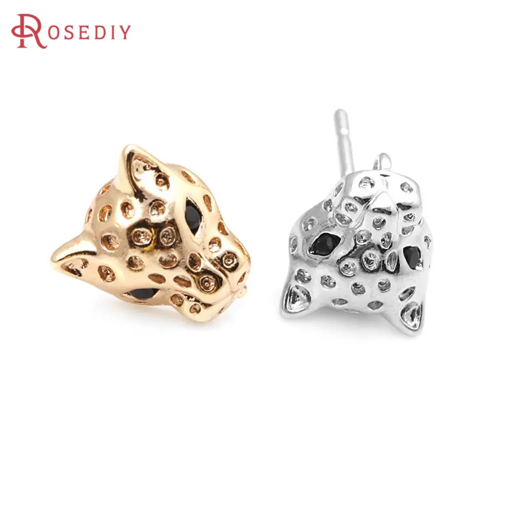 6PCS 18K Gold Color Brass and Zircon Leopard Stud Earrings Pins Earrings High Quality Diy Jewelry Making Supplies Accessories