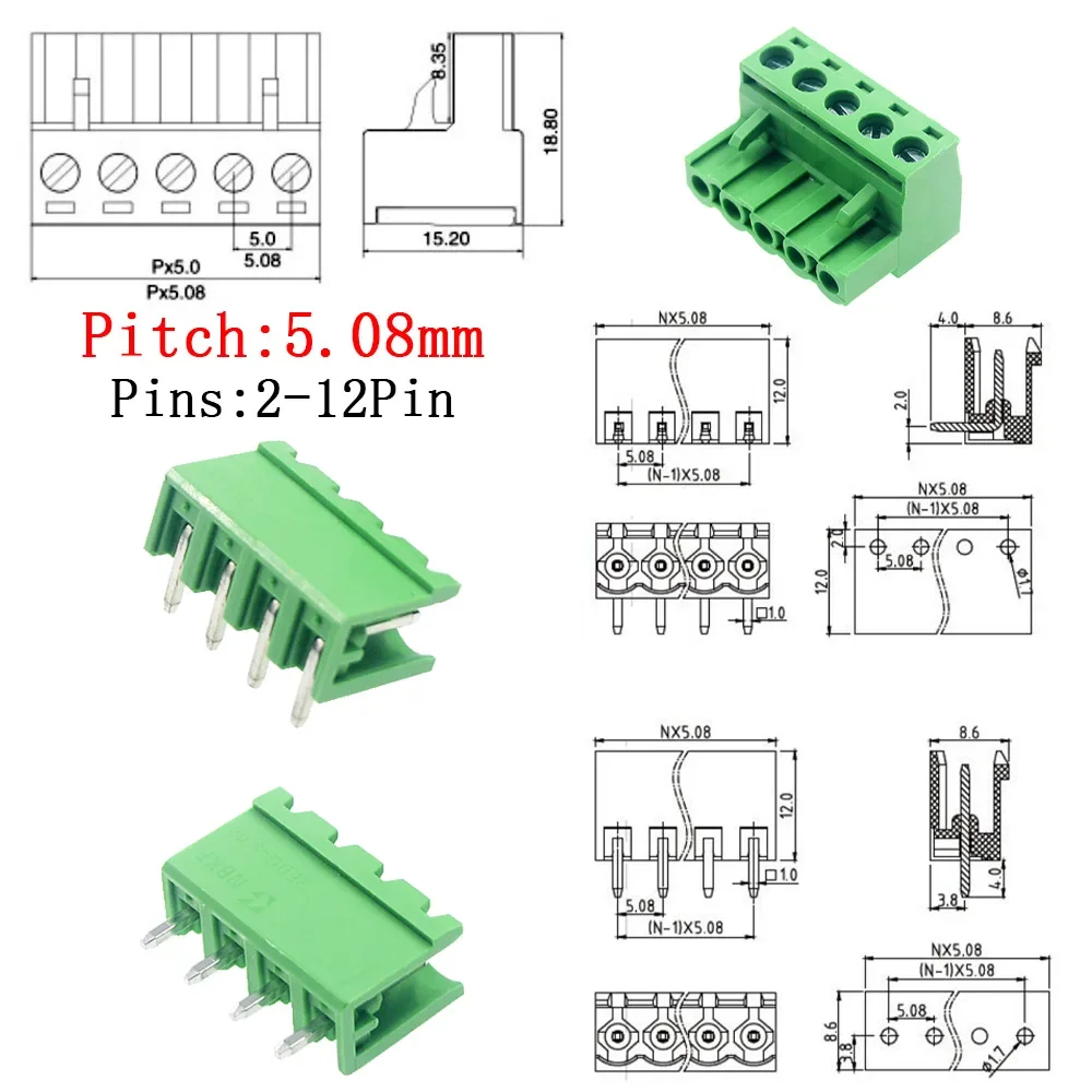 10/5 Pairs Pitch 5.08mm Klemmenblok Connector 2EDG 5.08mm 2-12 Pin Pcb Schroef Connector Klemmenblok 2EDG Socket PCB Schroef