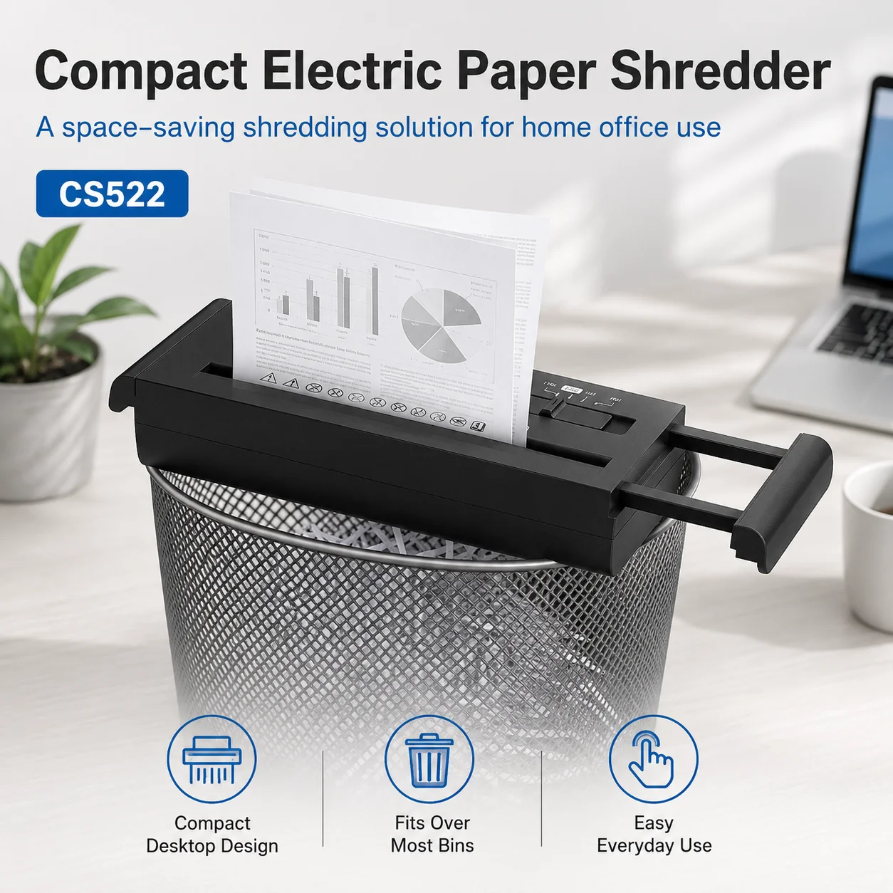 CS522 Mini Electric Paper Shredder 5-Sheet Strip Cut Shredder for Home Office Credit Cards Adjustable Desktop Design