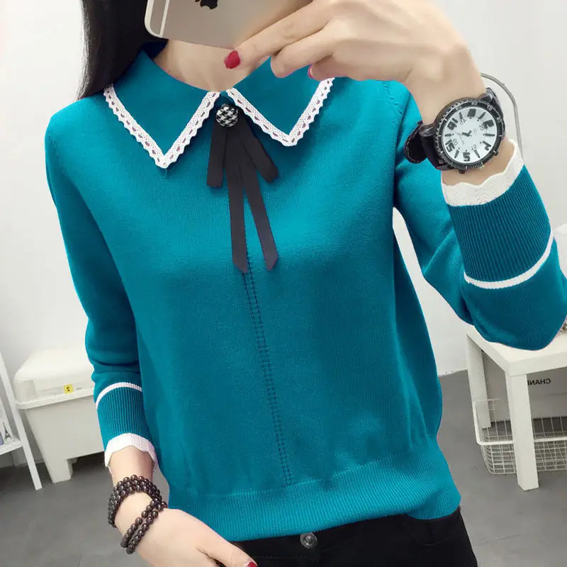 Doll Neck Winter Base Contrasting Color Long Sleeved T-shirt Sweater Fashionable Commuting Comfortable Versatile Casual Knit Top