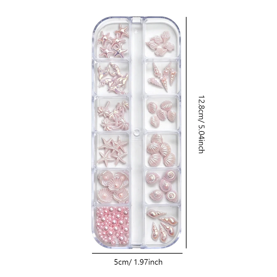 12-teiliges Nagelcharms-Set mit Ozean-Motiv, Aurora-Irisierend, 3D-Muschel-, Seestern- und Meerjungfrauen-Perlen, Nageldekorationen für die Maniküre – Detail 6