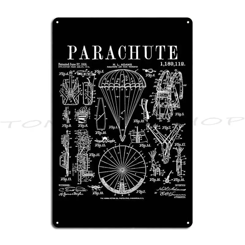 Flight 1962 Parachute Patent Sky Diving Metal Signs Cinema Custom Mural Wall Custom  Tin Sign Poster