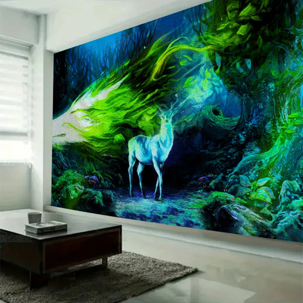 Sonho floresta cabine tapeçaria cena dos desenhos animados parede pendurado kawaii pano de fundo psicodélico bruxaria boêmio decoração do quarto
