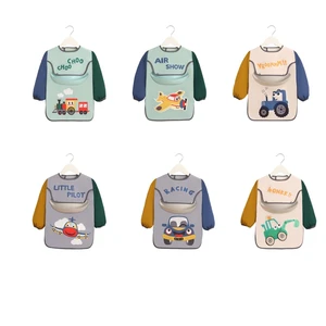 Waterproof Baby Cartoon Printed Bib Children Adjustable Long Sleeve Painting Apron Infant Feeding Smock Burp Cloth Saliva Towel