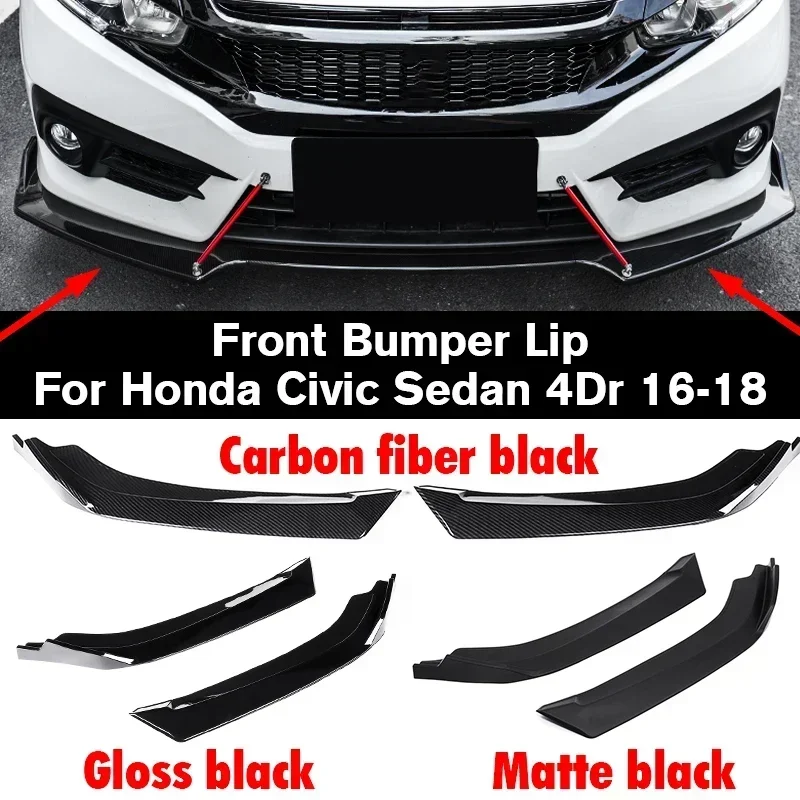 

A Pair Car Universal Front Bumper Lip Splitter Lip Protection Diffuser Spolier For Honda For Civic Sedan 4Dr 2016-2018 Body Kit