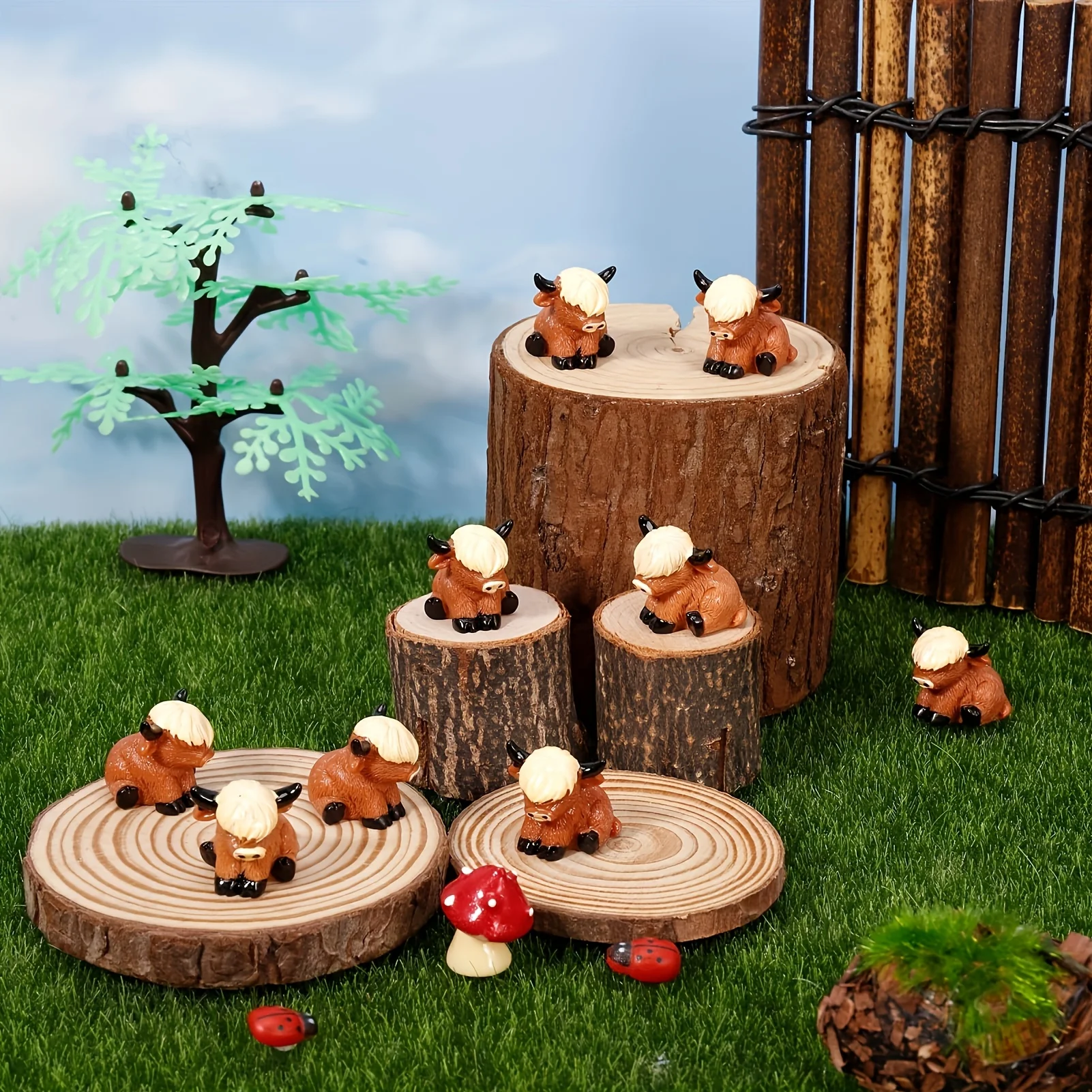 10/20PCS Cute Mini Highland Cow Figures Resin Highland Cattle Ornament DIY Terrarium Desktop Decor Gift