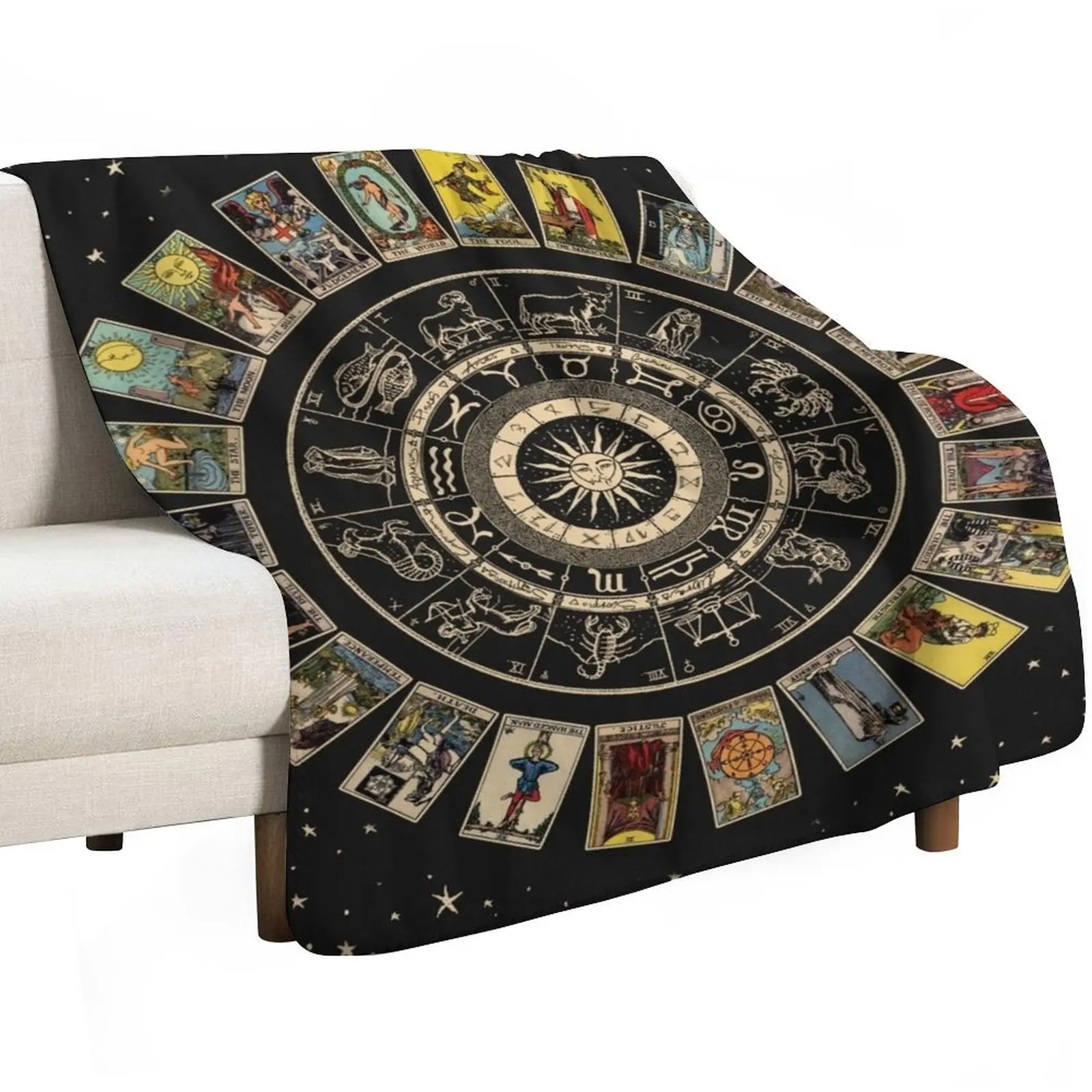 Wheel of the Zodiac, Astrology Chart & the Major Arcana Tarot Throw Blanket Cozy Throw Blanket Birthday Gift for Him Her