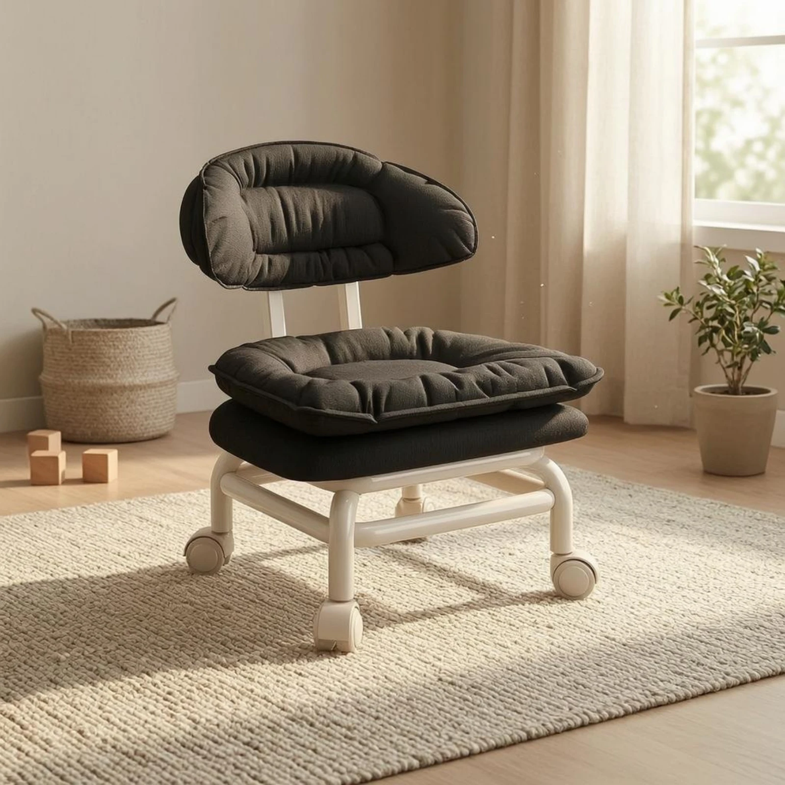 Rolling Chair Low-Height Padded Chair Mobility Aid Cylindrical Base Seating Easy Assembly