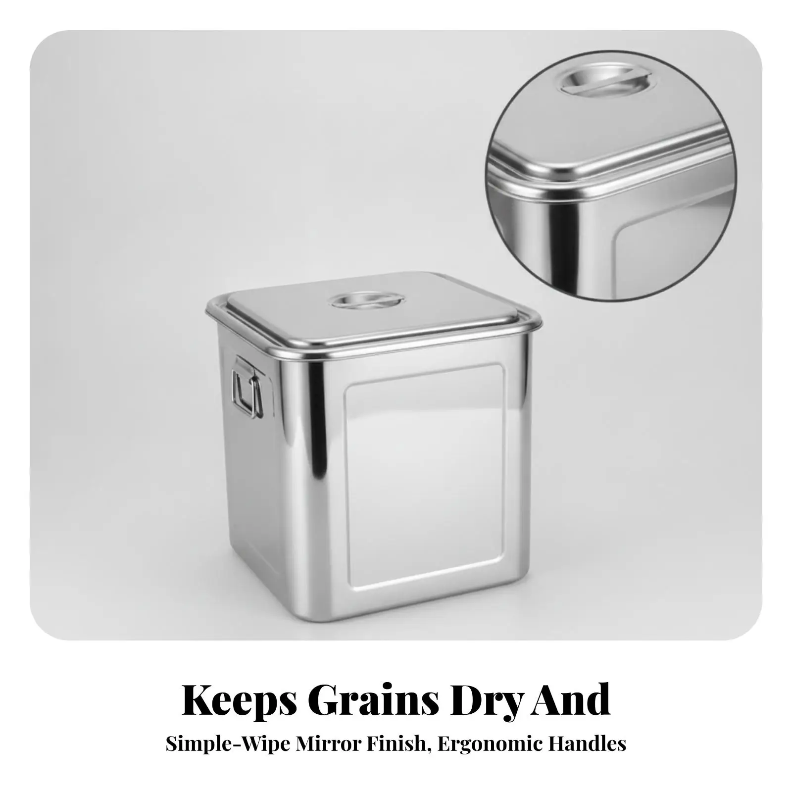 Square Grain Container with Top Handle and Folding Side Grips for Easy Lifting and Dry Food Preservation