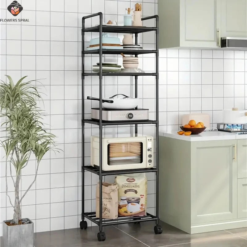 6-Story 360° Rolling Storage Cart With Wheeled Storage Rack, Suitable For Kitchen Microwave, Pot, Pantry, and Bathroom