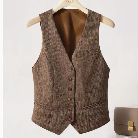 This Year Popular Temperament Is Good-looking Popular Fashion Autumn and Winter New Sleeveless Vest for Women Old Money Style