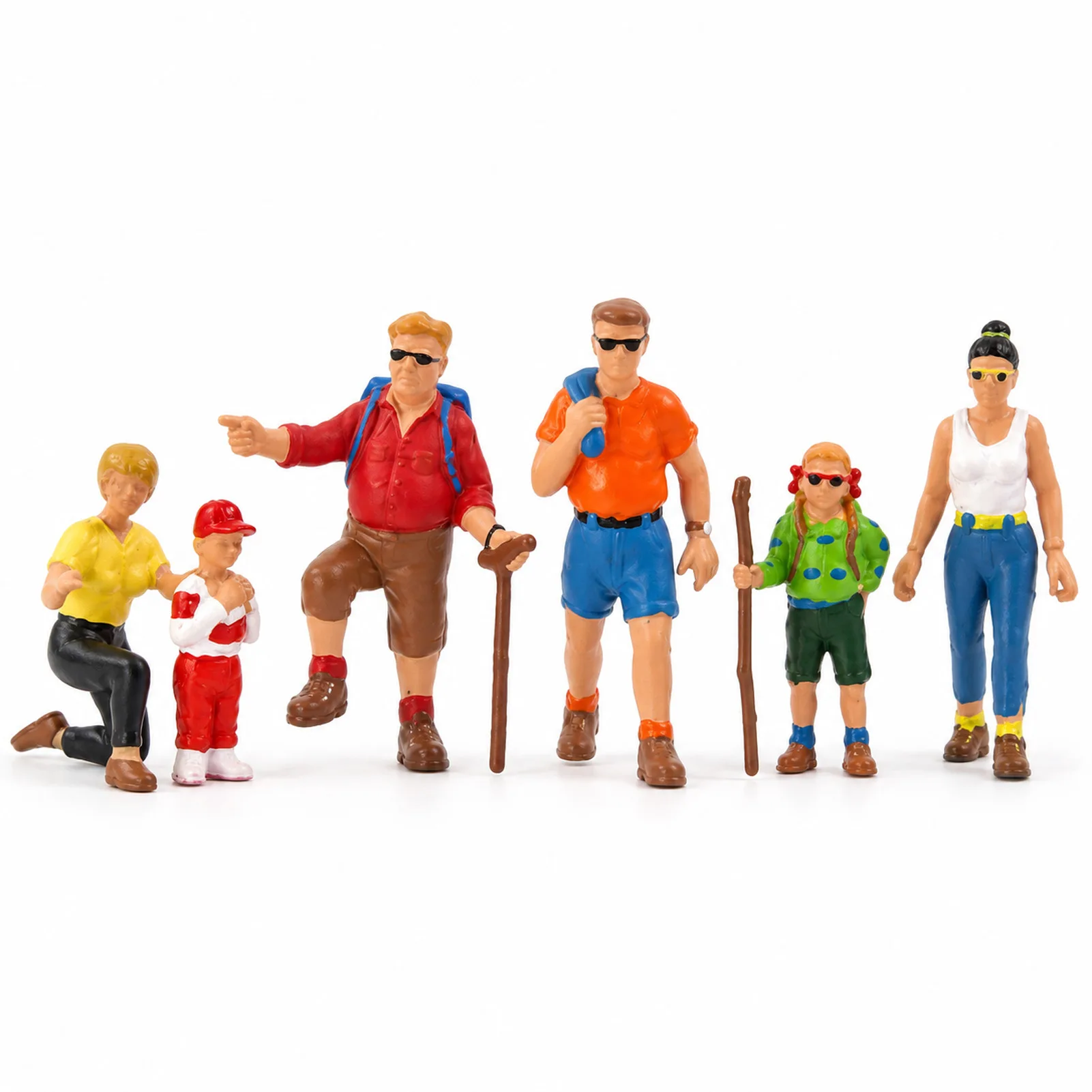Evemodel Model Trains HO Scale 1:87 Hikers, Backpackers Painted Figures (Set of 6) HFPHO6752