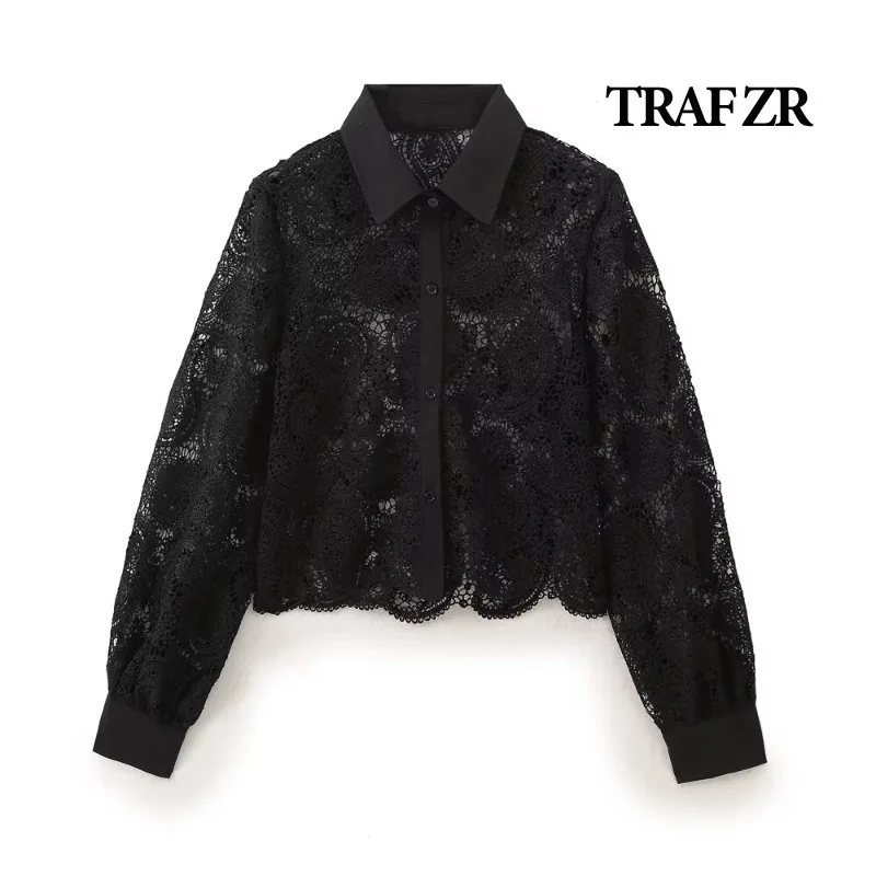 TRAF ZR Women\'s Blouse with Cutouts Long Sleeve Shirt Elegant Women\'s Luxury Blouses Y2k Harajuku Fashion Blouses for Lady