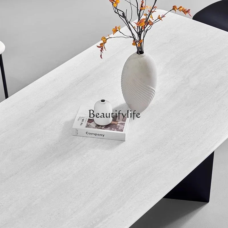 

yj21 Wabi Sand Wind Simple Modern Rectangle Italian Marble Dining Table Premium Home Dining Table