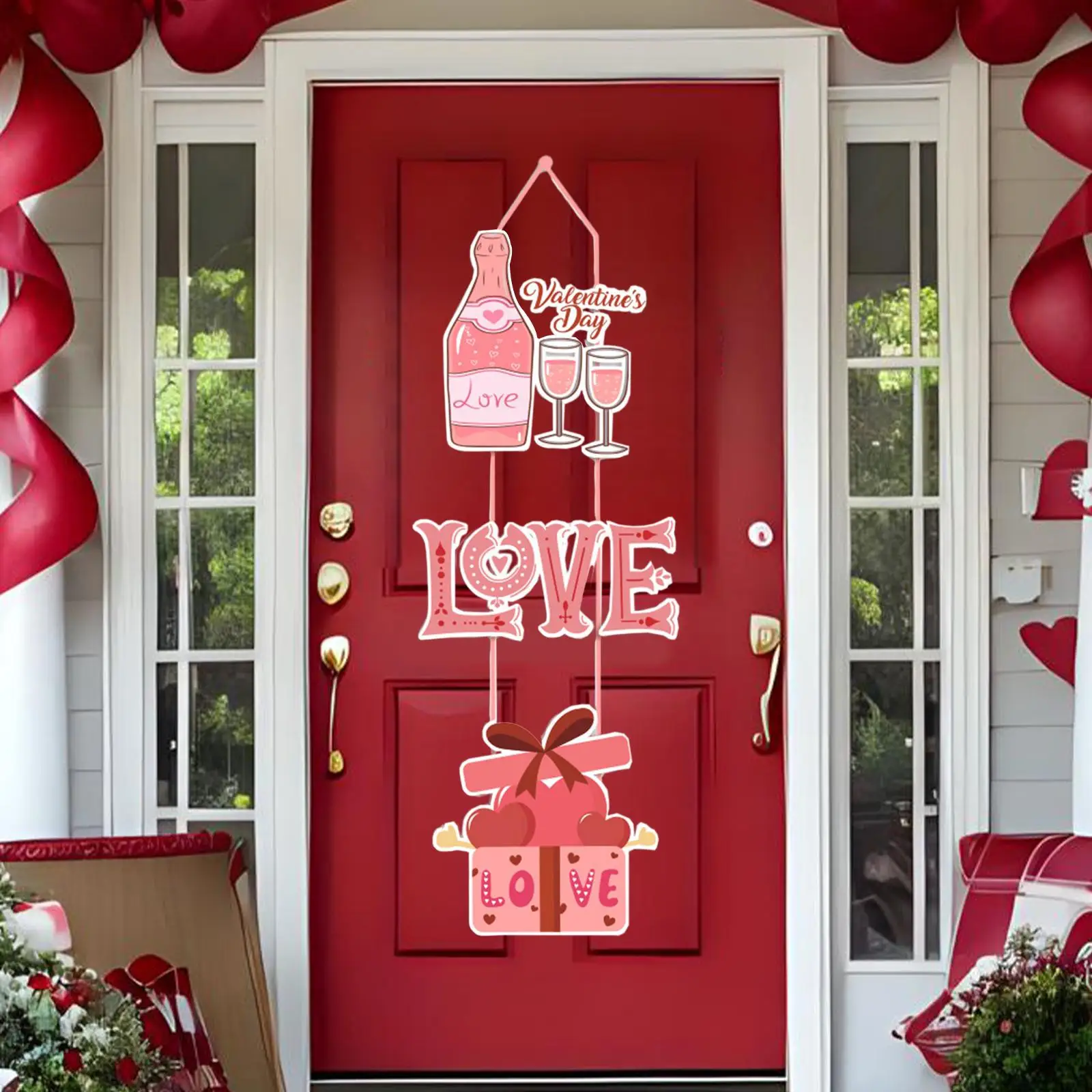 Valentine's Day Door Banner Valentines Day Decoration Hanging Porch Sign for Birthday Party Supplies Engagement Living Room