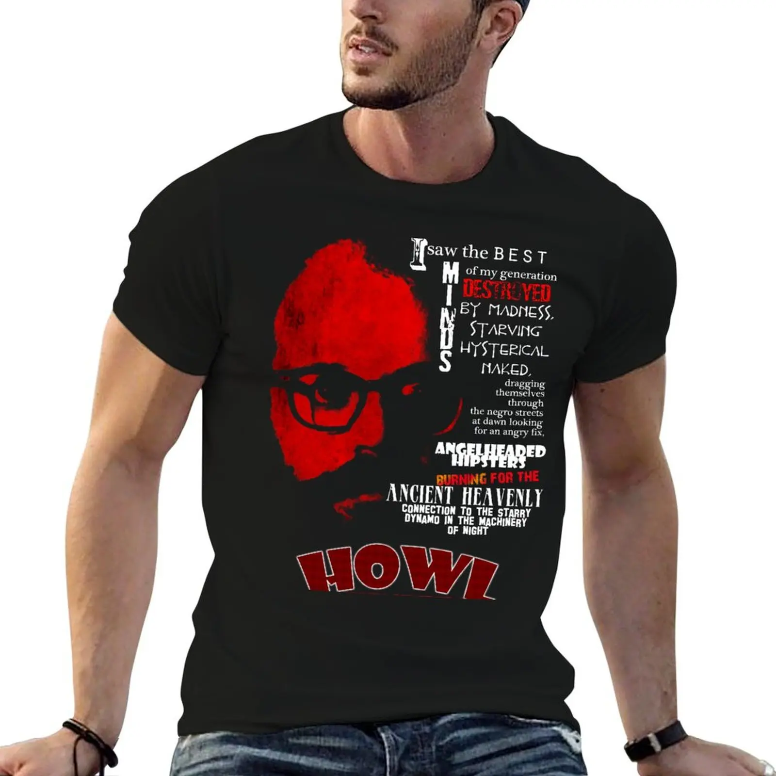 T-Shirt Allen Ginsberg Howl - Beat Poem Author pour homme, t-shirt d'été drôle en coton