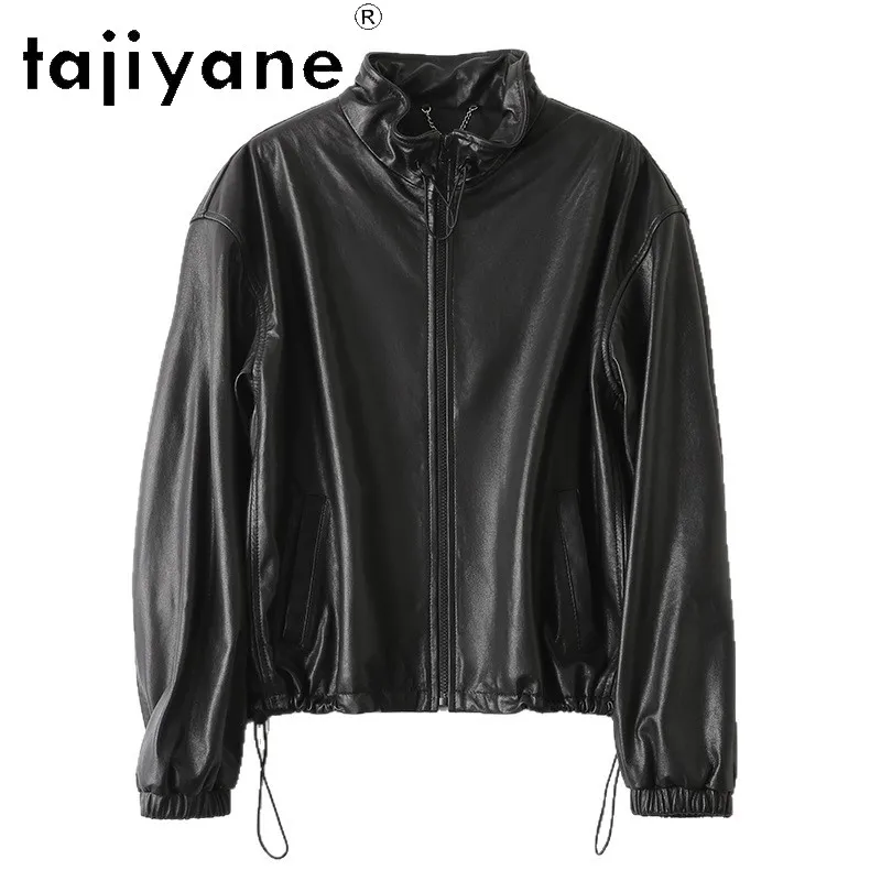 TAJIYANE Genuine Leather Jacket Women Ultra-Thin Full Vegetable Tanned Sheepskin Jackets Drawstring Leather Coat Vintage Outwear