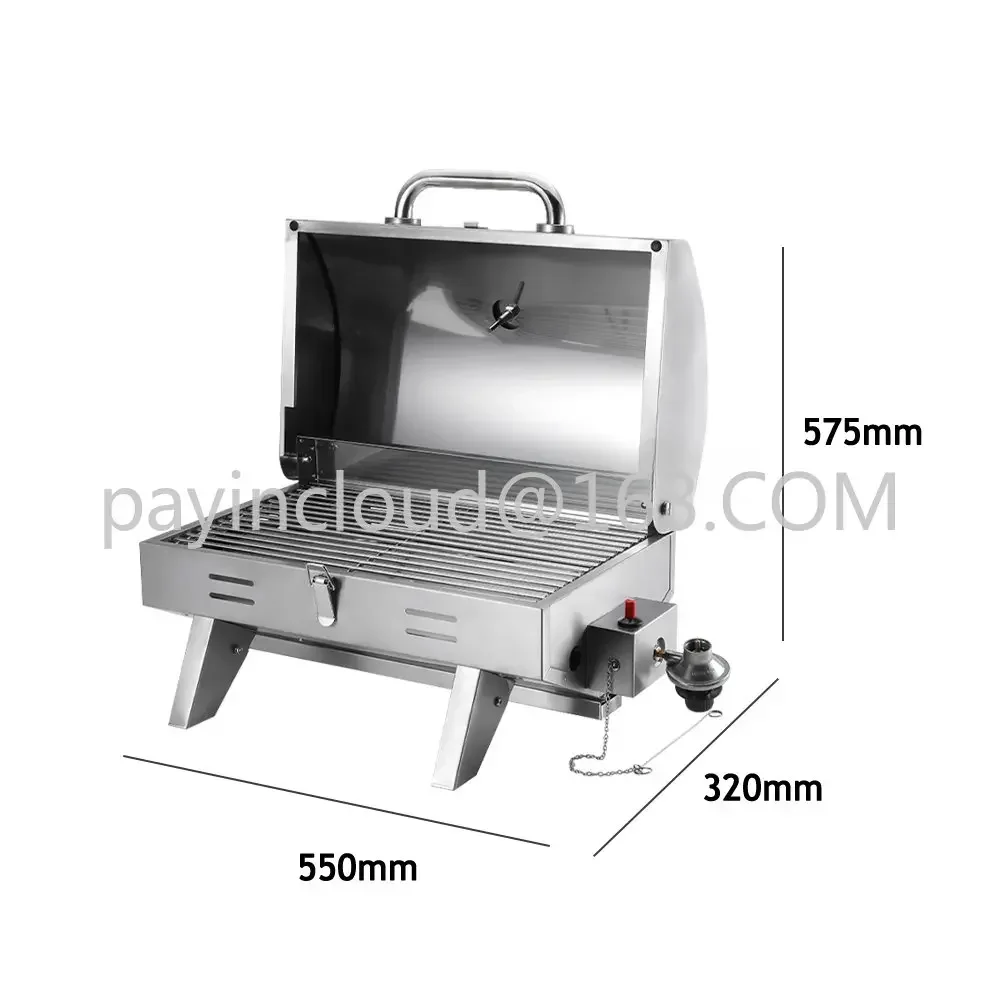 LPG BBQ Grill With Lid Barbecue Grill Stove With Stainless Steel Cover Gas Grill 465*285mm Grill Net Fast Heating Commercial