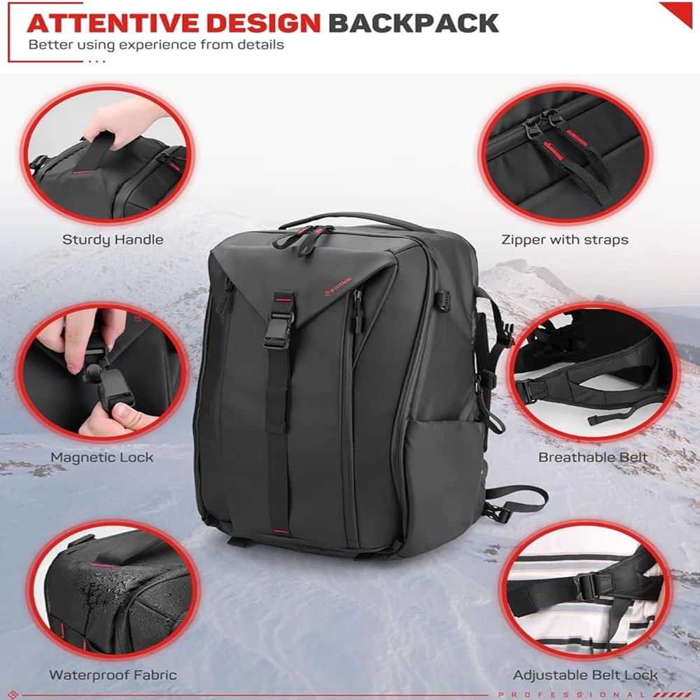 IFOOTAGE Beave BV-R35 Rolling Camera Bag, Travel Camera Case with Wheels, 35L Photography Backpack, Side Access Outdoor Photogra