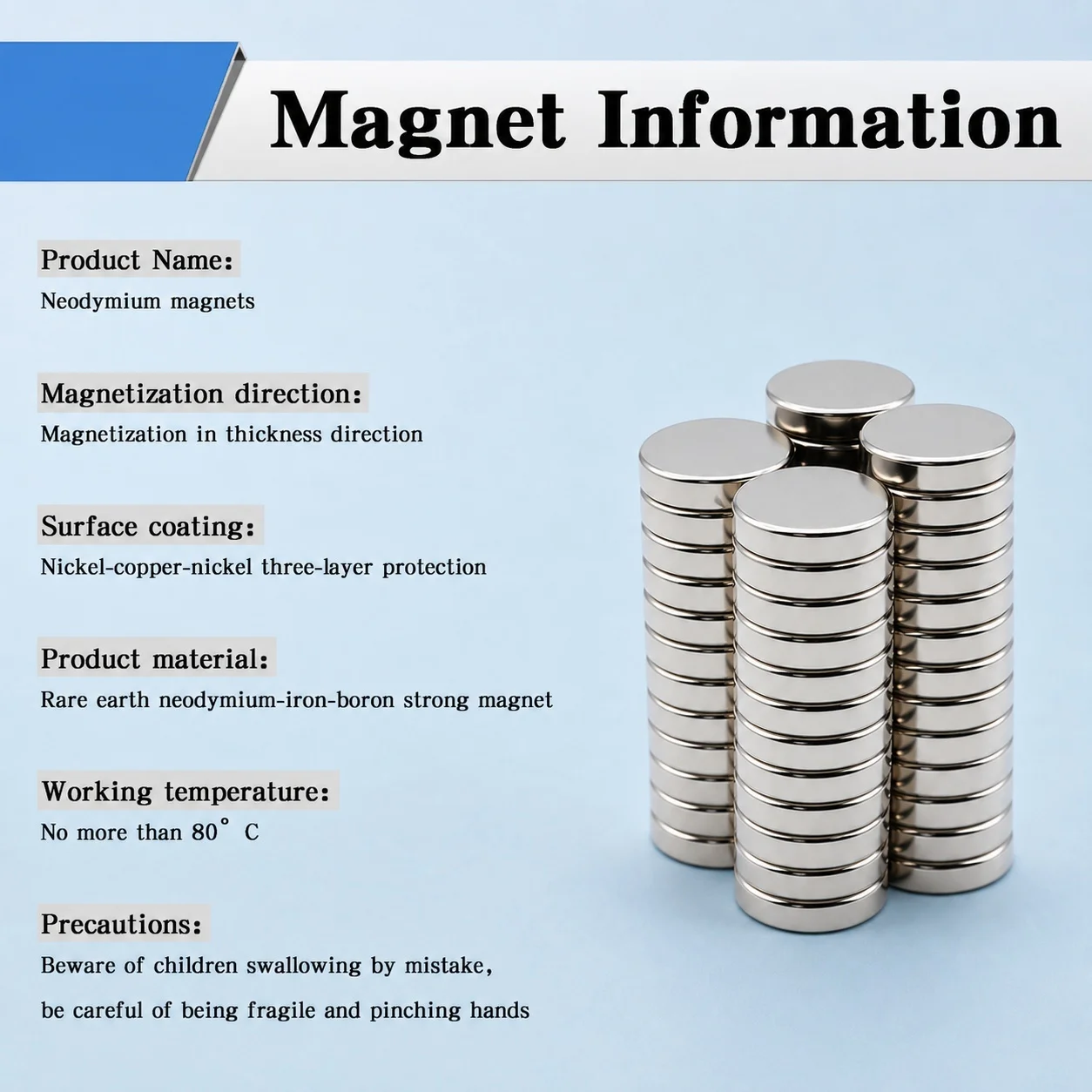 Neodymium Magnet High Purity Magnetic Raw Material Round 20x5mm Corrosion Resistant Waterproof for Whiteboard