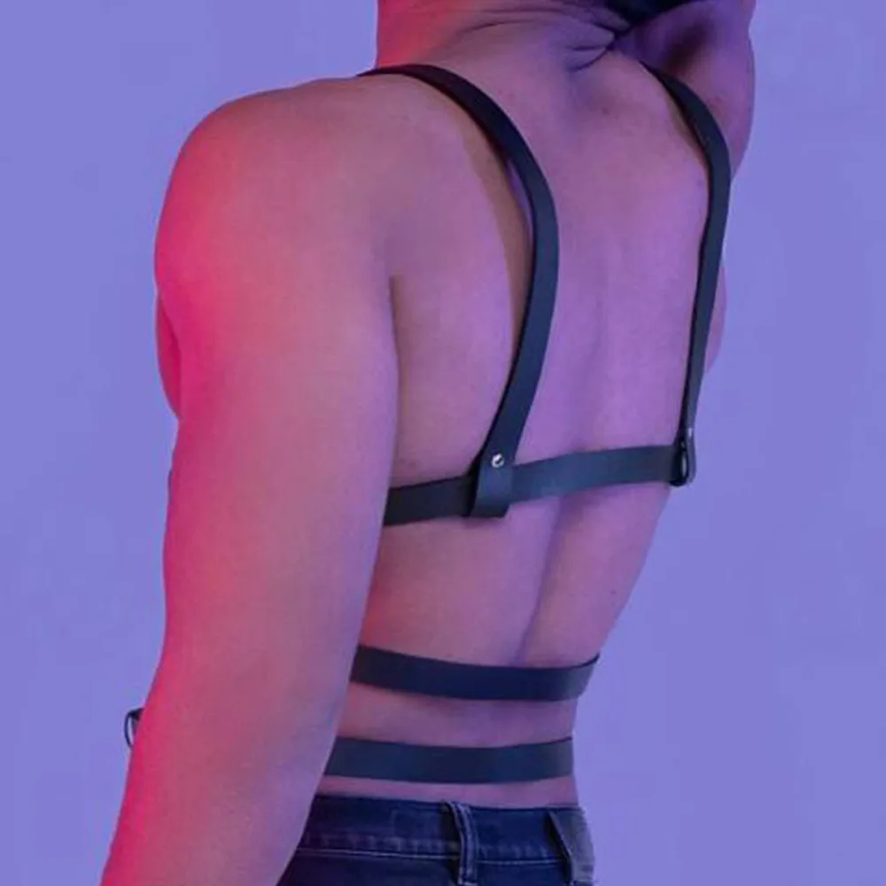 Men's Leather Bondage Costume for Party Performance with Shoulder Straps  for Punk-style Tough Guy Bondage and Restraint