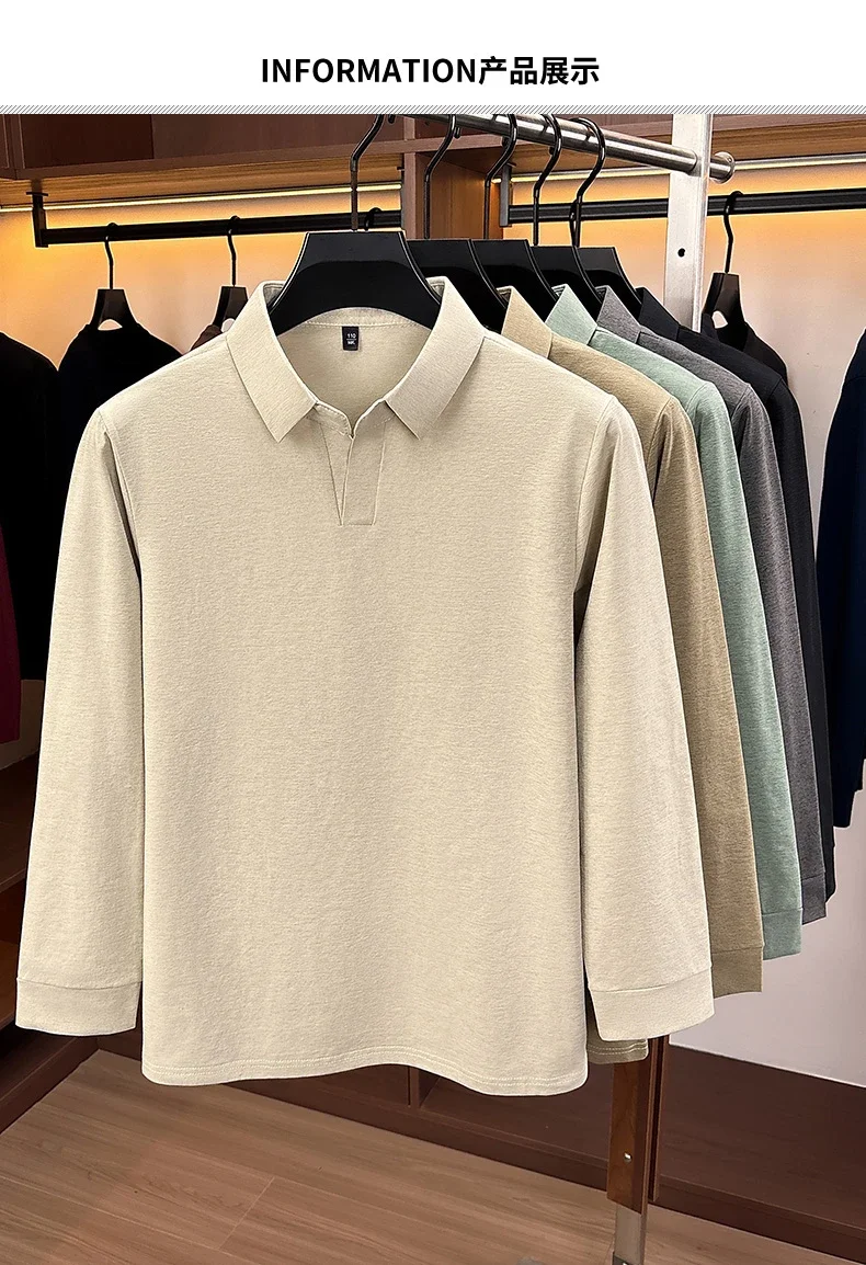 Herren Business Casual Langarm T-Shirt Frühling Herbst Bequemes Atmungsaktives Arbeitsoberteil für Formelle Anlässe Poloshirts Herren – Detail 3