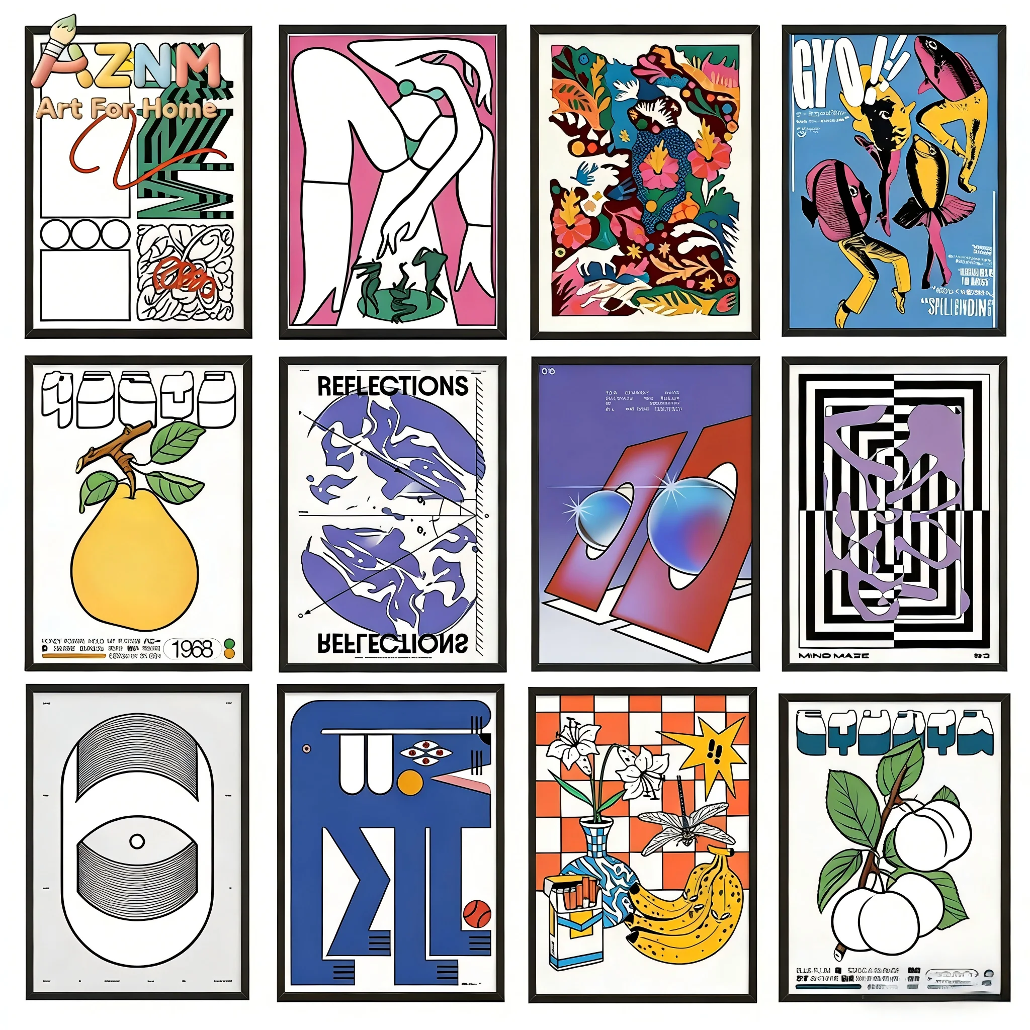 

Настенный художественный принт на холсте AZNM в стиле ретро с абстрактным рисунком, безрамный постер с комбинированной иллюстрацией, модный эклектичный декор для стен