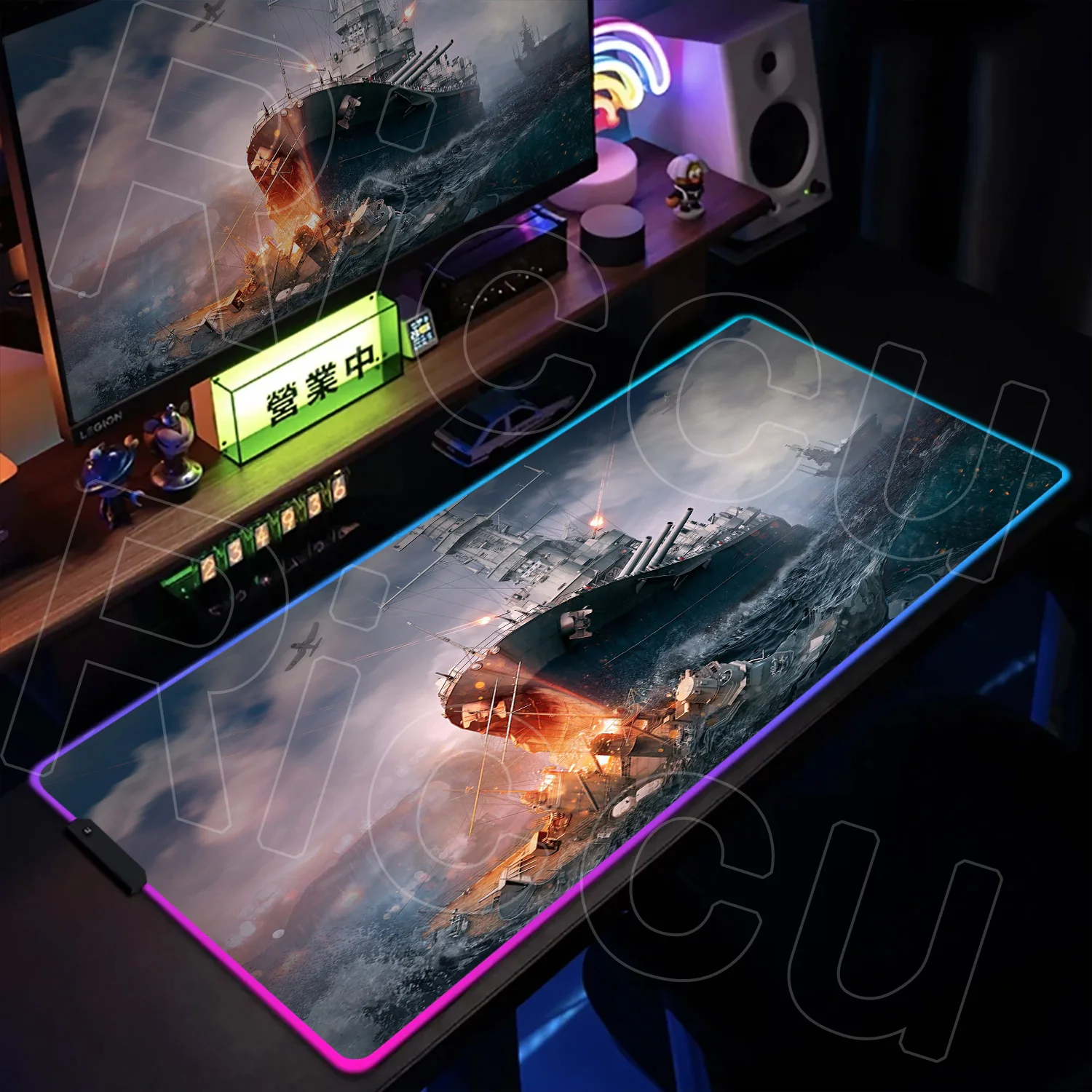 RGB PC W-World of Warship Rug Mouse Pad Tablet Laptop XXL desktop mouse pads HD Gaming Full-size table protective LED Desk mat