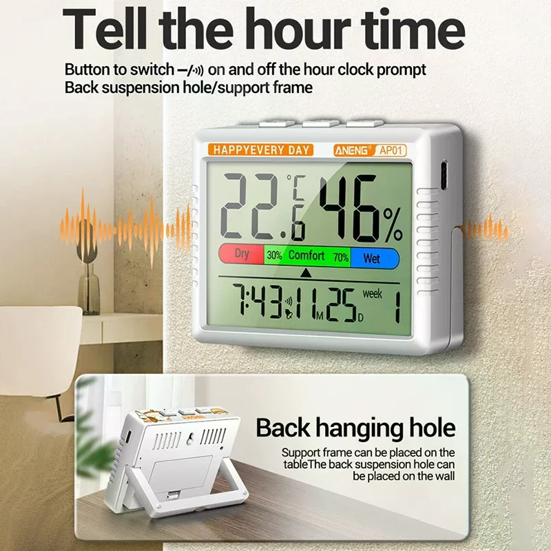 Digitales Thermometer Hygrometer Innenraum Temperatur Luftfeuchtigkeitsmesser Wecker Wetterstation Luft Hygrometer Luftfeuchtigkeitsmesser