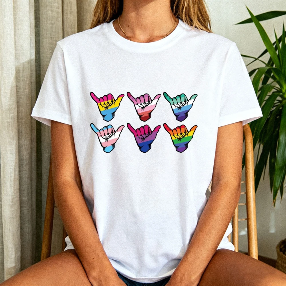 LGBTQ Aloha Shirt Gay Pride Tshirt Hawaii Pride T-shirt Queer Rainbow Shaka Sign Tee LGBT Support Shirt Men Women Unisex Tops