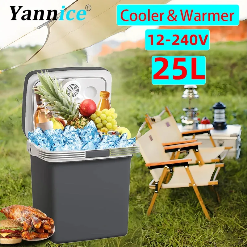 25L Car RefrigeRator With Handle 12V/220V Electric Cooler & Warmer for Vehicles Compact Mini Fridge for Truck Camping & Travel