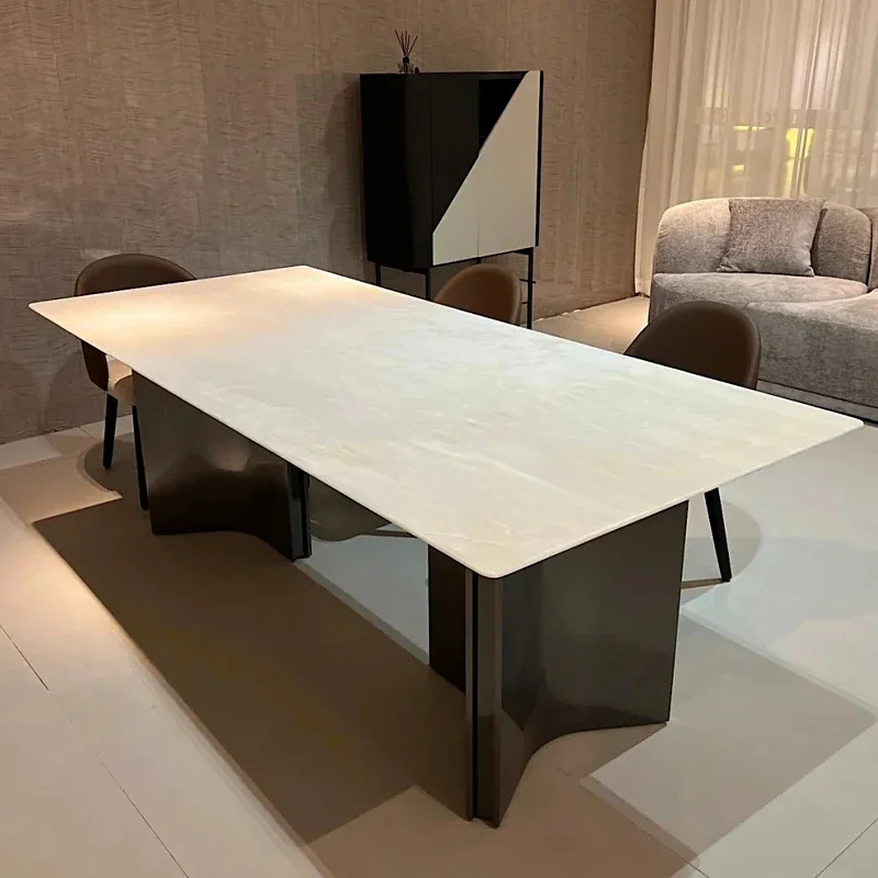 BJ Dining Table Rectangular Household Modern High-end Design Dining Table Imported Pure Natural Light Luxury Marble