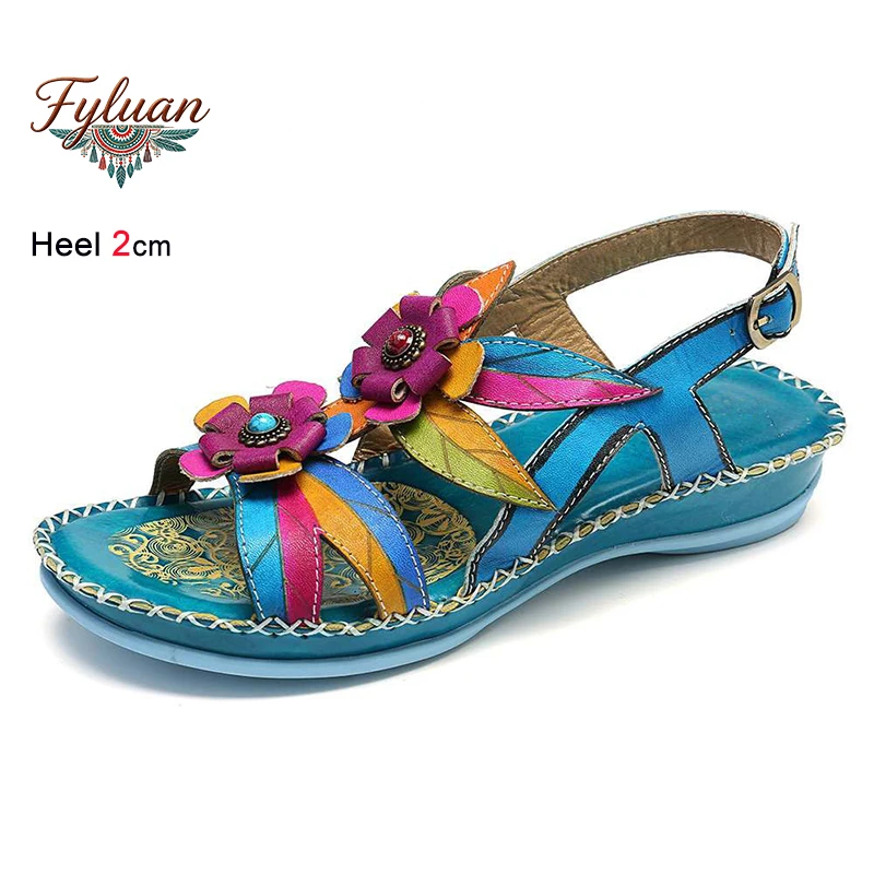 

Summer Bohemian Style Embossed Women's Sandals Thick Flats Heels Three-dimensional Flowers Back Buckle Ladies Pumps Beach Shoes