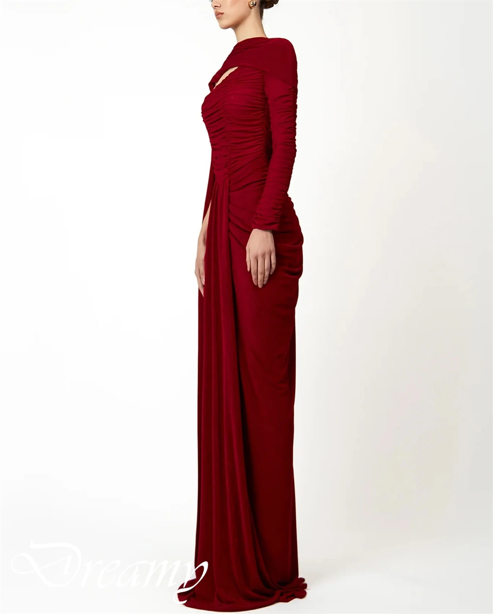 تخصيص  تخصيص حساسة واحدة الكتف طويلة الأكمام مساء اللباس رشيقة أشرطة الطابق طول حزب اللباس مثير غمد Pr #4