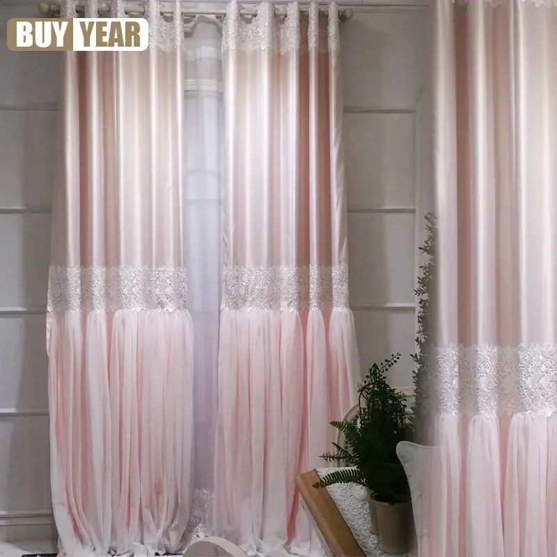 

Korean Simple Modern American Pink Yarn Curtains For Living Dining Room Bedroom High-precision Fabric Tulle Customization